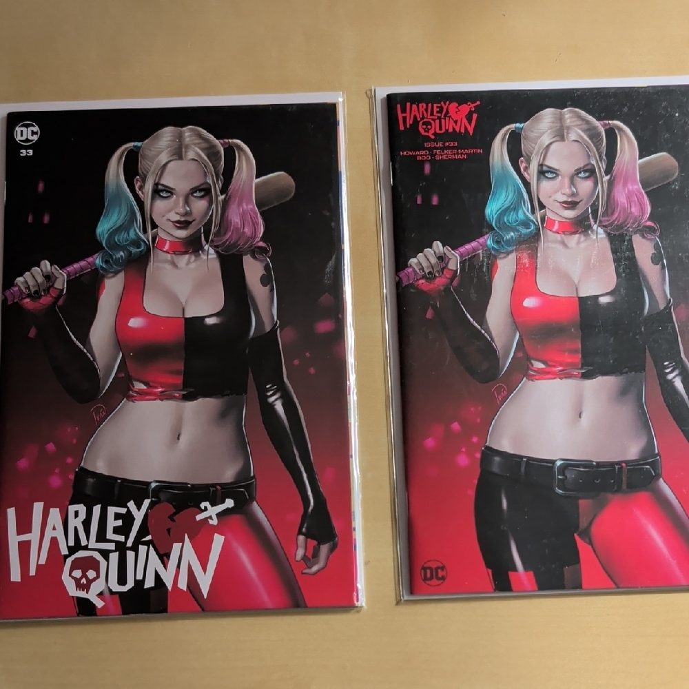 DC Harley Quinn Twin Comic Cover Set — Red, Black, Pink, Blue Accents